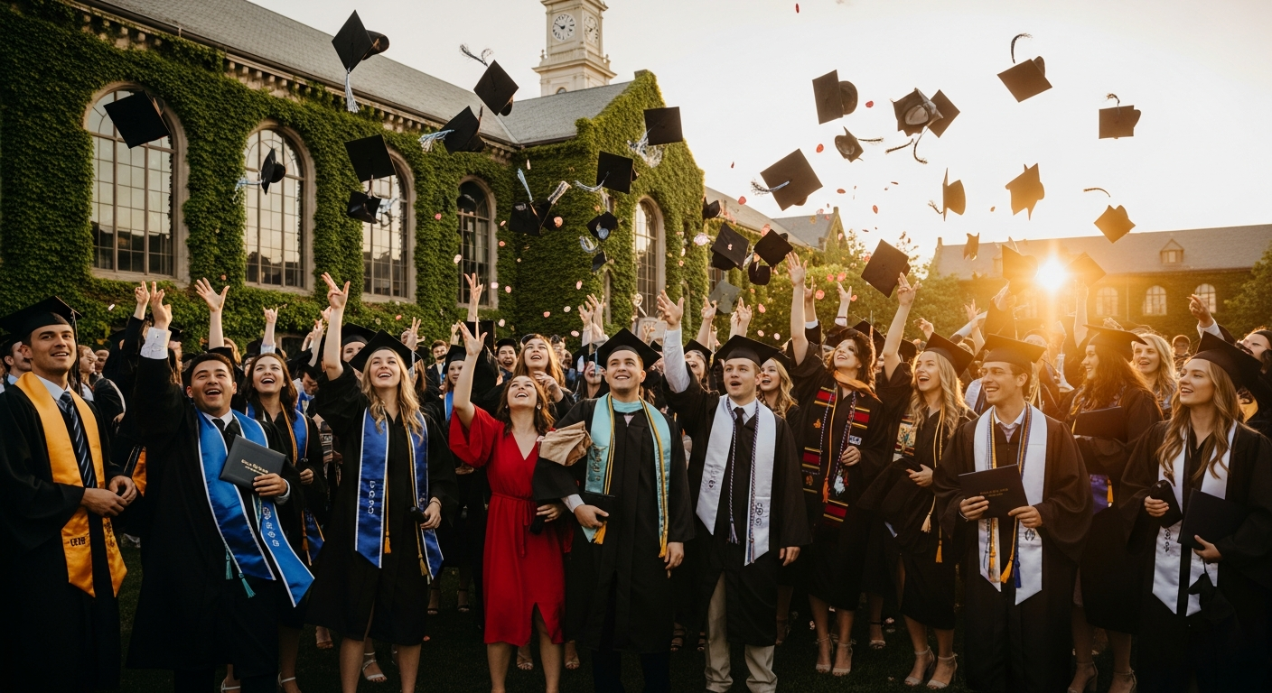 Graduating students celebrating placement success